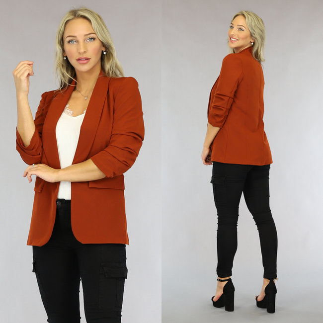 Rostbrauner Blazer mit plissierten Dreiviertel-Ärmeln