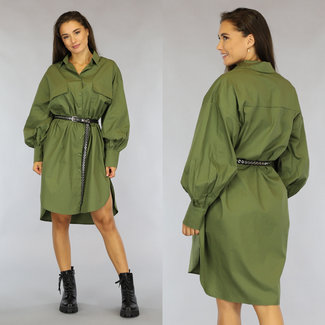 SALE Grünes asymmetrisches Blusenkleid in lockerer Passform