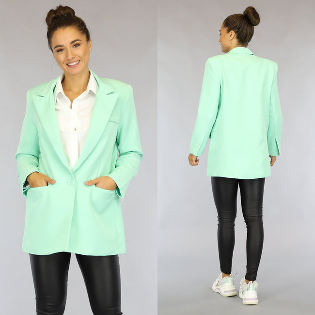 Mintgrüner Loose-Fit-Blazer mit Schulterpolstern