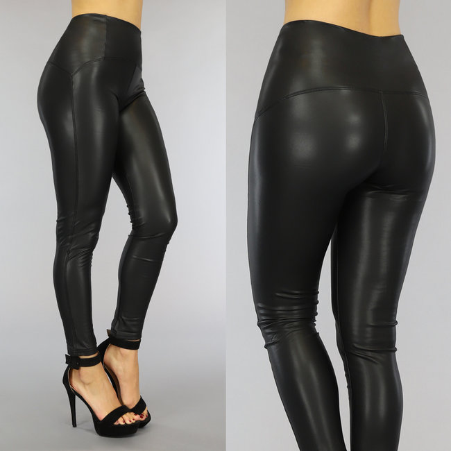 Schwarze Basic-Leggings mit hoher Taille in Lederoptik