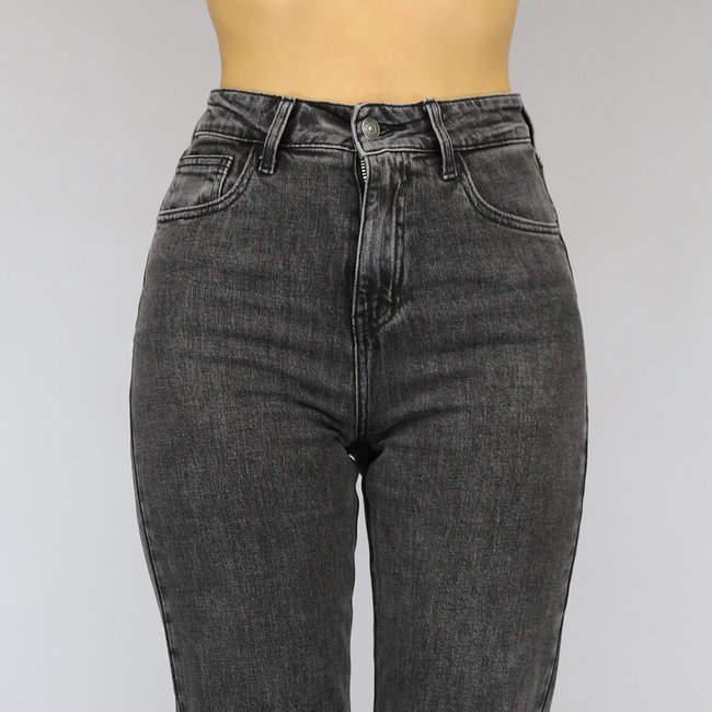 Graue Straight Leg Jeans mit hoher Taille