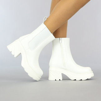 NEW1011 Weiße Ankle-Stiefel mit groben Sohle