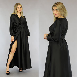 NEW1711 Satin-schwarzes Abendkleid mit Taillenbund