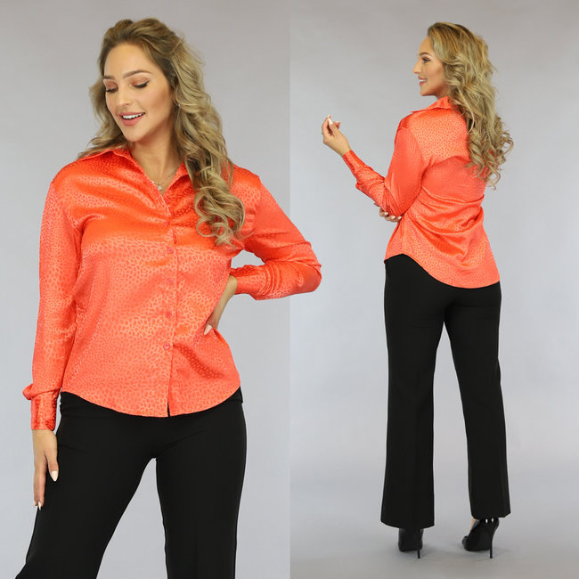 Locker geschnittene Satin-Leopard-Bluse Orange