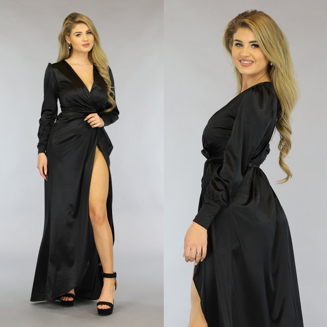 OP=OP! Schwarzes Satin-Wickel-Abendkleid