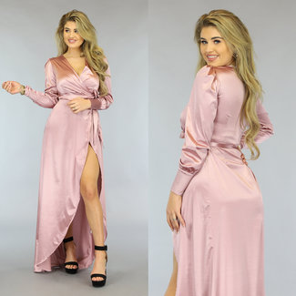 Altrosa Satin-Wickel-Abendkleid