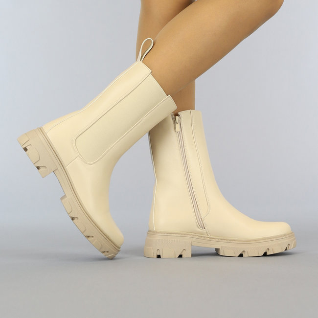 BF2023 Beige Chelsea Boots mit Reißverschluss