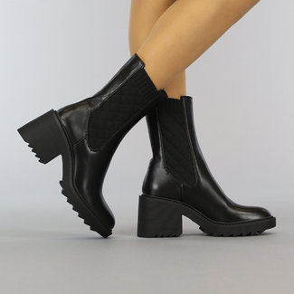 BF2023 Schwarze Ankle Boots mit Mega Square Heel