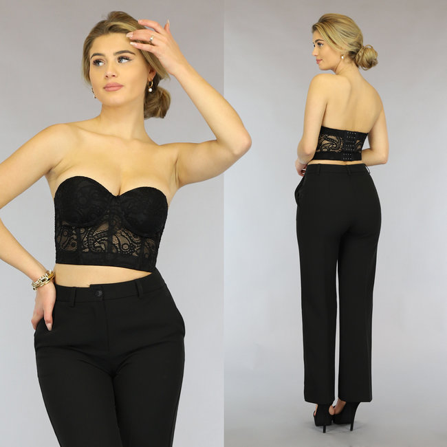 OP=OP! Schwarzes Spitzen-Crop-Bustier mit Cups