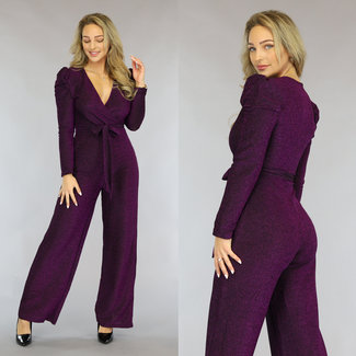 Lila Glitzer Puff Jumpsuit mit Taillenband