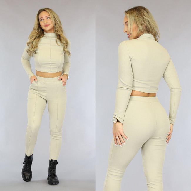 BF2023 Zweiteiliger Anzug in Beige mit Crop Sweater