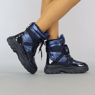 BF2023 Blaue Lack-Schneestiefel mit rauer Sohle