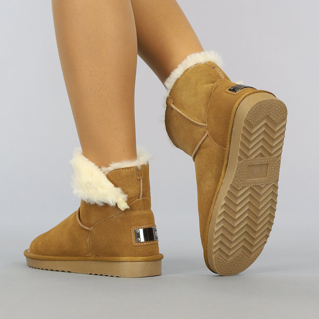 Camel Wildleder gefütterte Schneestiefel mit Wickel