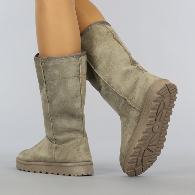 Basic Taupe Schneestiefel mit Kunstfell