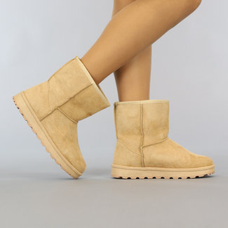 NEW2303 Basic Camel Mid Snow Boots mit Fauxfell