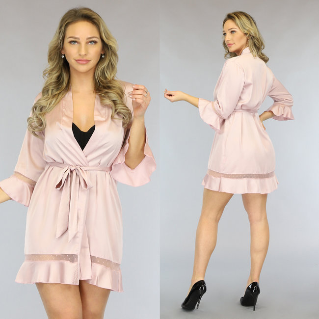 Hellrosa Satin Kimono mit Falten