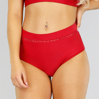 SALE Roter Bikini mit hoher Taille und Zickzack-Detail - Slip