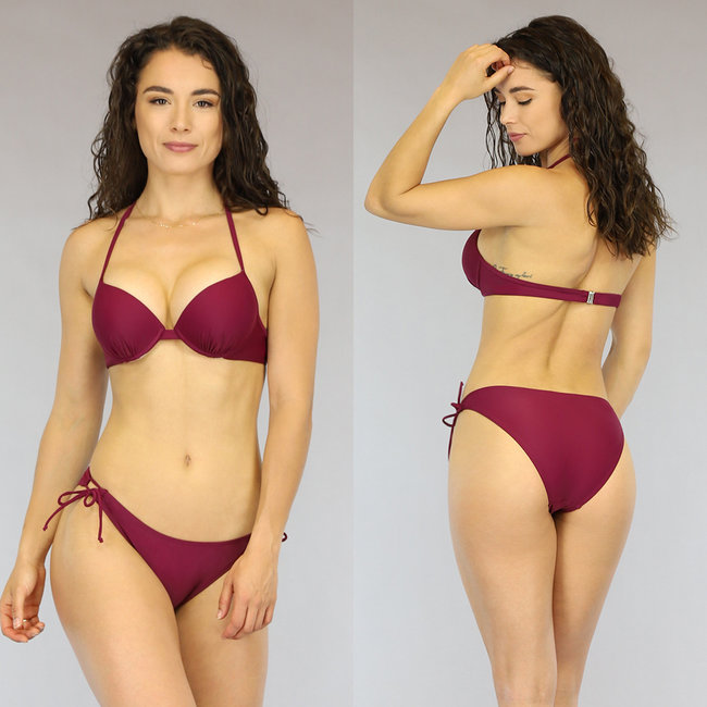 Weinroter Push-Up Triangel-Bikini mit Falten - Unterteil