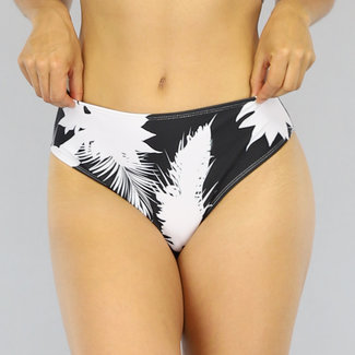 BF2023 Schwarz/weißer Bandeau-Bikini mit hoher Taille und Blattdruck - Unten
