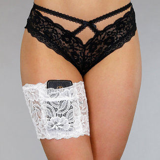 BF2023 Lace Hold-Up Band mit Handytasche Weiß