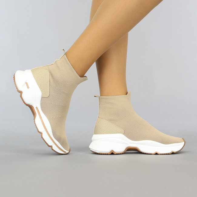 Hohe beigefarbene Socken Slip-on Sneakers
