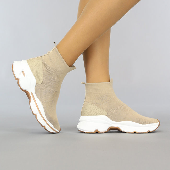 OP=OP! Hohe beigefarbene Socken Slip-on Sneakers