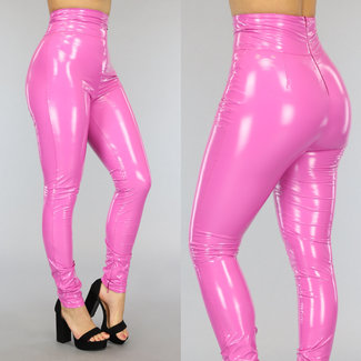 Rosa PVC-Leggings mit sehr hoher Taille