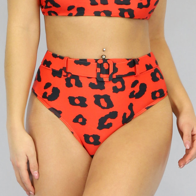 BF2023 Rotes Maxi-Bikini-Unterteil mit hoher Taille und Leopardenmuster