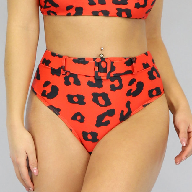 Rotes Maxi-Bikini-Unterteil mit hoher Taille und Leopardenmuster