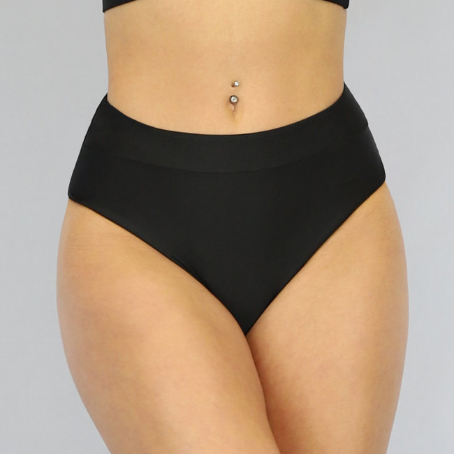 SALE80 Schwarzes Maxi-Bikini-Unterteil mit hoher Taille