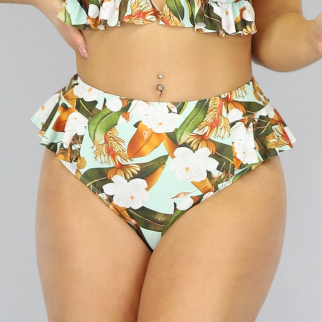 BF2023 Mintgrünes Maxi-Bikini-Unterteil mit hoher Taille und Druck