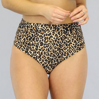 Hochtailliertes Bikini-Unterteil mit Leopardenmuster und Falten