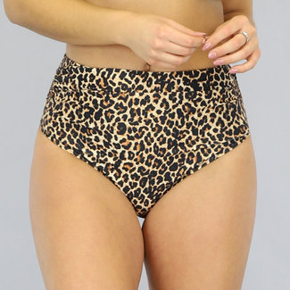 Hohe Taille Leopard Print Bikini-Slips mit Falten