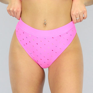 BF2023 Rosa Maxi-Bikini-Unterteil mit farbigen Steinen