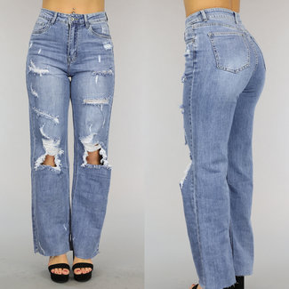 BF2023 Blaue Straight Leg Jeans mit Löchern