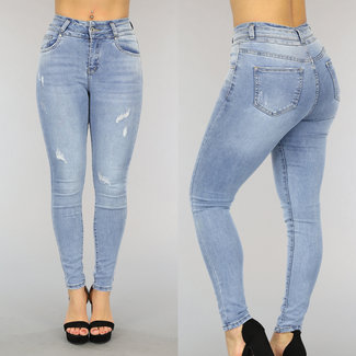 Hellblaue Basic-Skinny-Jeans mit hoher Taille