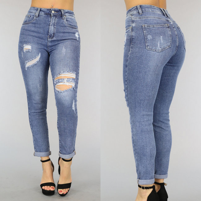 Blaue Regular Fit Jeans mit Rissen