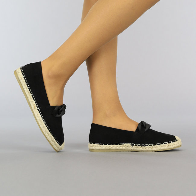 SALE35 Schwarze Espadrilles zum Hineinschlüpfen mit Kette