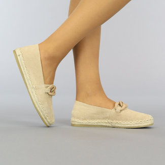 SALE35 Beige Espadrilles zum Hineinschlüpfen mit Kette