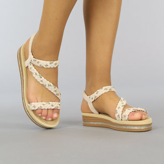 BF2023 Geflochtene Sandalen in Beige mit Plateau