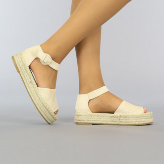 BF2023 Beige Boho Plateau Espadrilles mit offener Spitze