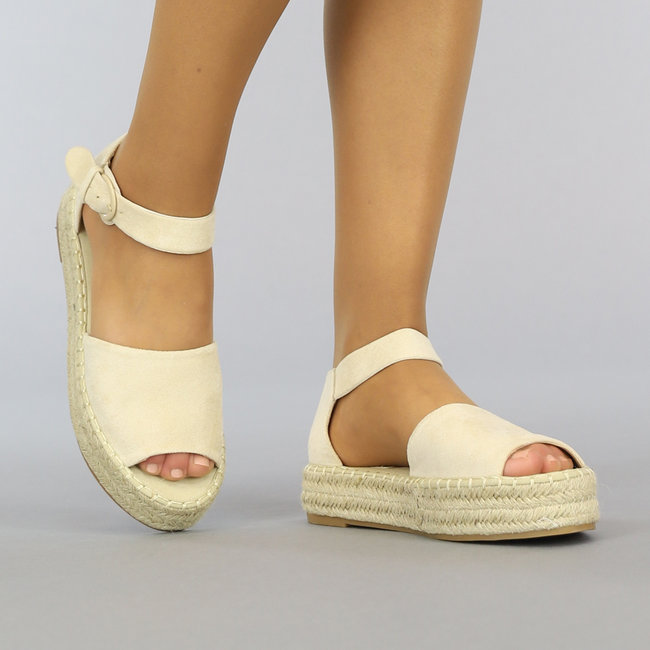 Beige Boho Plateau Espadrilles mit offener Spitze