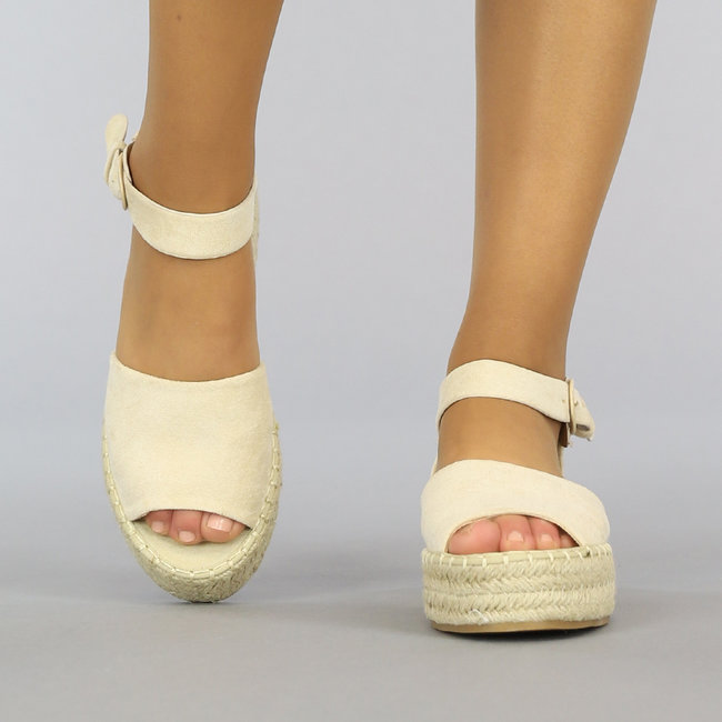 Beige Boho Plateau Espadrilles mit offener Spitze