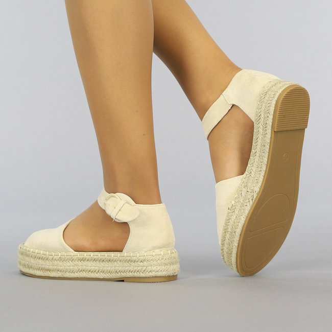 Beige Boho Plateau Espadrilles mit offener Spitze