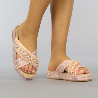 BF2023 Hellrosa geflochtene Boho-Slipper