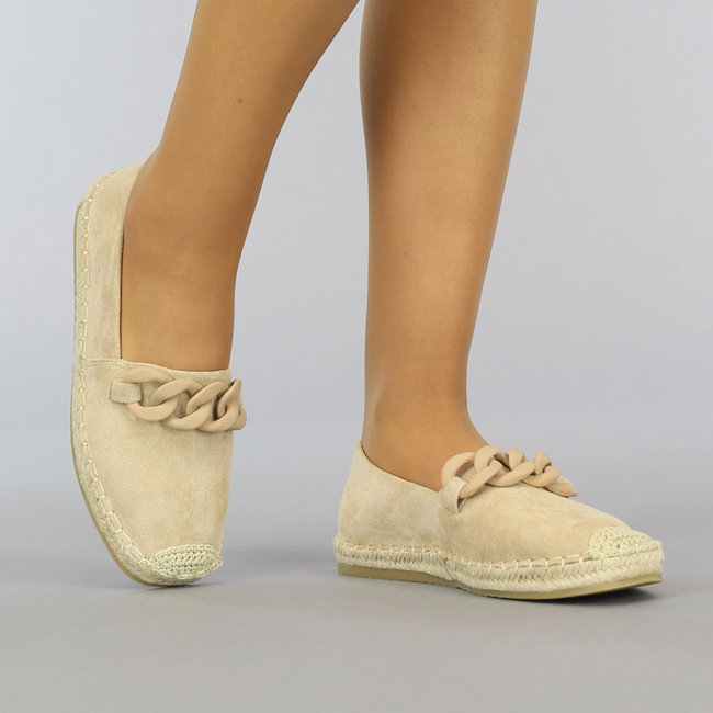 Beige Espadrilles zum Hineinschlüpfen mit Kette