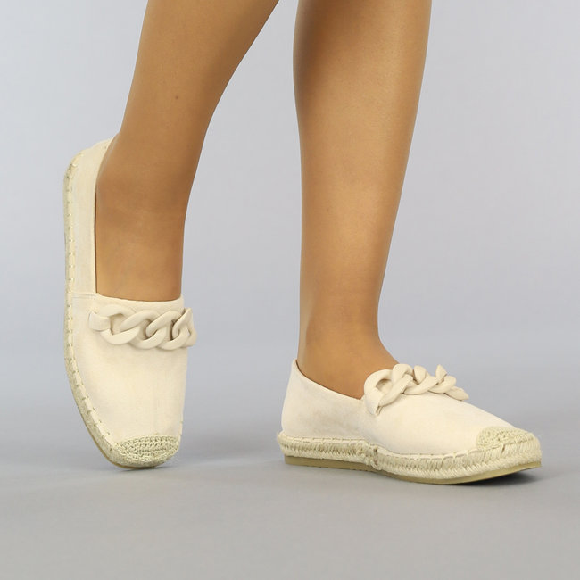 Ecru Slip-On Espadrilles mit Kette