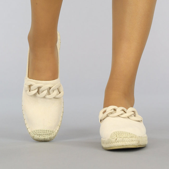 Ecru Slip-On Espadrilles mit Kette