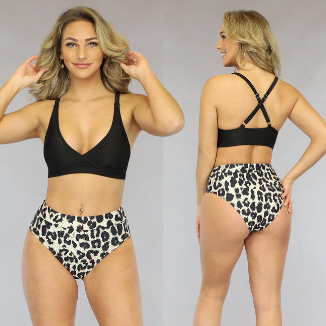 Hochtailliertes Maxi-Bikini-Unterteil mit Leopardenmuster