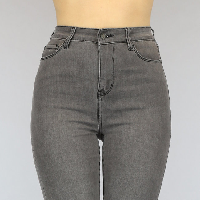 Hellgraue Basic-Jeans mit hoher Taille und Stretch